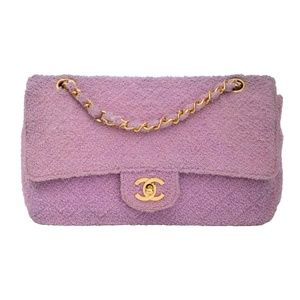 CHANEL VINTAGE SMALL PINK TWEED CLASSIC SINGLE FLAP BAG (2014)